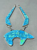 Huge Vintage Native American Navajo Bear Opal Sterling Silver Necklace-Nativo Arts