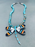 One Of The Most Beautiful Native American Zuni Turquoise Butterfly Sterling Silver Necklace-Nativo Arts