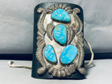 Native American Authentic Vintage Zuni Blue Gem Turquoise Sterling Silver Bow Guard-Nativo Arts