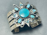 140 Grams Vintage Native American Navajo Turquoise Star Sterling Silver Bracelet Cuff-Nativo Arts