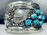 Colossal Vintage Native American Navajo Leaf Turquoise Sterling Silver Bracelet Cuff-Nativo Arts