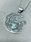 Rare Native American Navajo Signed Royston Turquoise Sterling Silver Kokopelli Necklace-Nativo Arts