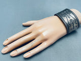 Early 1900's Huge Hand Tooled Vintage Native American Navajo Sterling Silver Bracelet-Nativo Arts