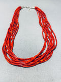 Gorgy!! Fabulous Native American Navajo Coral Tubule Sterling Silver Necklace-Nativo Arts