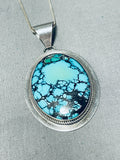 Brilliant Vintage Native American Navajo Signed Spiderweb Turquoise Sterling Silver Necklace-Nativo Arts