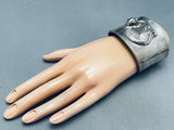 Cheetah!! Huge Vintage Southwest Sterling Silver Bracelet Cuff-Nativo Arts