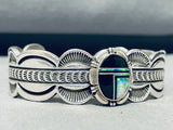 Heavy Thick Vintage Native American Navajo Opal Sterling Silver Inlay Bracelet-Nativo Arts