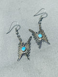 Fabulous Vintage Signed Native American Navajo Blue Gem Turquoise Silver Butterfly Earrings-Nativo Arts