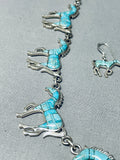 Intricate Horses Vintage Southwest Sterling Silver Turquoise Necklace-Nativo Arts