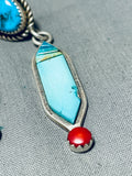 Important Vintage Native American Navajo Turquoise Inlay Sterling Silver Earrings-Nativo Arts