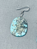 Native American Fascinating Vintage Santo Domingo Turquoise Slab Sterling Silver Earrings-Nativo Arts