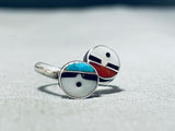 Impressive Vintage Native American Zuni Turquoise Sterling Silver Double Sunface Ring-Nativo Arts