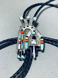 Fascinating Vintage Native American Zuni Turquoise Sterling Silver Signed Bolo-Nativo Arts