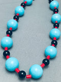 Rounded Turquoise Balls Santo Domingo Coral Sterling Silver Necklace-Nativo Arts