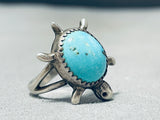 Adorable Vintage Native American Navajo Blue Gem Turquoise Sterling Silver Turtle Ring-Nativo Arts