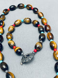 Gorgy Vintage Southwest Tiger Eye Turquoise Sterling Silver Inlay Necklace Set-Nativo Arts