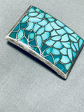 Rodney Hughte Vintage Native American Zuni Blue Gem Turquoise Sterling Silver Buckle-Nativo Arts