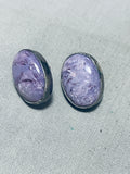 Breathtaking Native American Navajo Charoite Sterling Silver Earrings-Nativo Arts