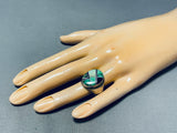 Dynamic Vintage Native American Zuni Damale Turquoise Jet Sterling Silver Ring-Nativo Arts