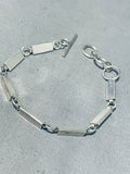 Fabulous Native American Navajo Sterling Silver Handstamped Bars Silver Link Bracelet-Nativo Arts