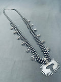 Intricate Womens Vintage Zuni Turquoise Sterling Silver Squash Blossom Necklace-Nativo Arts