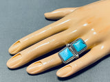 Awesome Vintage Native American Navajo 2 Morenci Turquoise Sterling Silver Large Ring-Nativo Arts