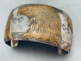 Wide Huge Vintage Native American Navajo Gold Eagle Sterling Silver Bracelet-Nativo Arts