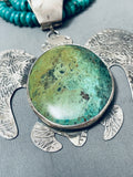 183 Grams Native American Navajo Tortoise Turquoise Sterling Silver Squash Blossom Necklace
