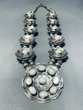Flower Pearl!! Vintage Native American Navajo Sterling Silver Squash Blossom Necklace-Nativo Arts