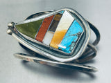 One Of The Most Artistic Vintage Native American Navajo Turquoise Inlay Sterling Silver Bracelet-Nativo Arts