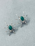 Intricate Vintage Native American Navajo Spider Malachite Sterling Silver Earrings-Nativo Arts