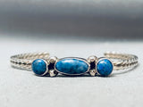 Incredible Domed Lapis Vintage Native American Navajo Coiled Sterling Silver Bracelet-Nativo Arts