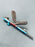 Important Vintage Native American Navajo Jimmie King Jr Turquoise Sterling Silver Inlay Pin