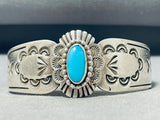 Beautiful Vintage Signed Native American Navajo Blue Gem Turquoise Sterling Silver Bracelet-Nativo Arts