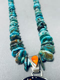 Signed Vintage Native American Navajo Royston Turquoise Sterling Silver Bear Necklace-Nativo Arts