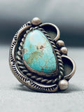 Incredible Vintage Native American Navajo Spiderweb #8 Turquoise Sterling Silver Ring-Nativo Arts