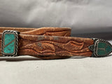 Early 1900's Vintage Native American Navajo Turquoise Inlay Sterling Silver Ranger Buckle Belt