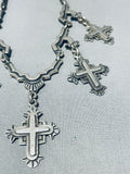 Glorious Vintage Native American Navajo Mexican 5 Sterling Silver Crosses Necklace-Nativo Arts