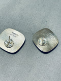Striking Native American Navajo Pilot Mountain Turquoise Sterling Silver Earrings Signed-Nativo Arts