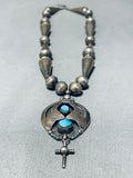 Cross And Cones Vintage Native American Navajo Turquoise Sterling Silver Necklace Old-Nativo Arts