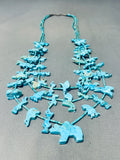 One Of The Most Intricate Vintage Native American Zuni Turquoise Fetish Sterling Silver Necklace-Nativo Arts