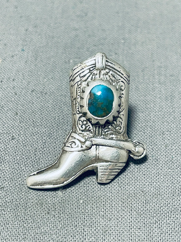 One Of A Kind Native American Navajo Carico Lake Turquoise Sterling Silver Cowboy Boot Tie Tack-Nativo Arts