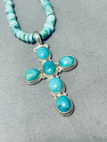 Iconic Native American Navajo Blue Green Turquoise Sterling Silver Cross Necklace-Nativo Arts