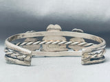 Important White Owl Vintage Native American Zuni Pearl Turquoise Sterling Silver Inlay Bracelet-Nativo Arts