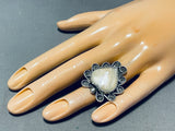 Jawdrop Fab Vintage Native American Navajo Mother Of Pearl Sterling Silver Heart Ring-Nativo Arts