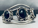 Signed Vintage Native American Navajo Black Onyx Sterling Silver Bracelet-Nativo Arts