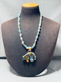 Inlay Bear Native American Navajo Turquoise Sterling Silver Bear Necklace-Nativo Arts