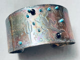 Wide Hand Tooled Vintage Southwest Sterling Silver Turquoise Bracelet-Nativo Arts