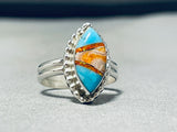 Signed Native American Navajo Blue Gem Turquoise Opal Sterling Silver Ring-Nativo Arts