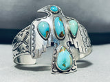 Astounding Vintage Native American Navajo Royston Turquoise Sterling Silver Thunderbird Bracelet-Nativo Arts
